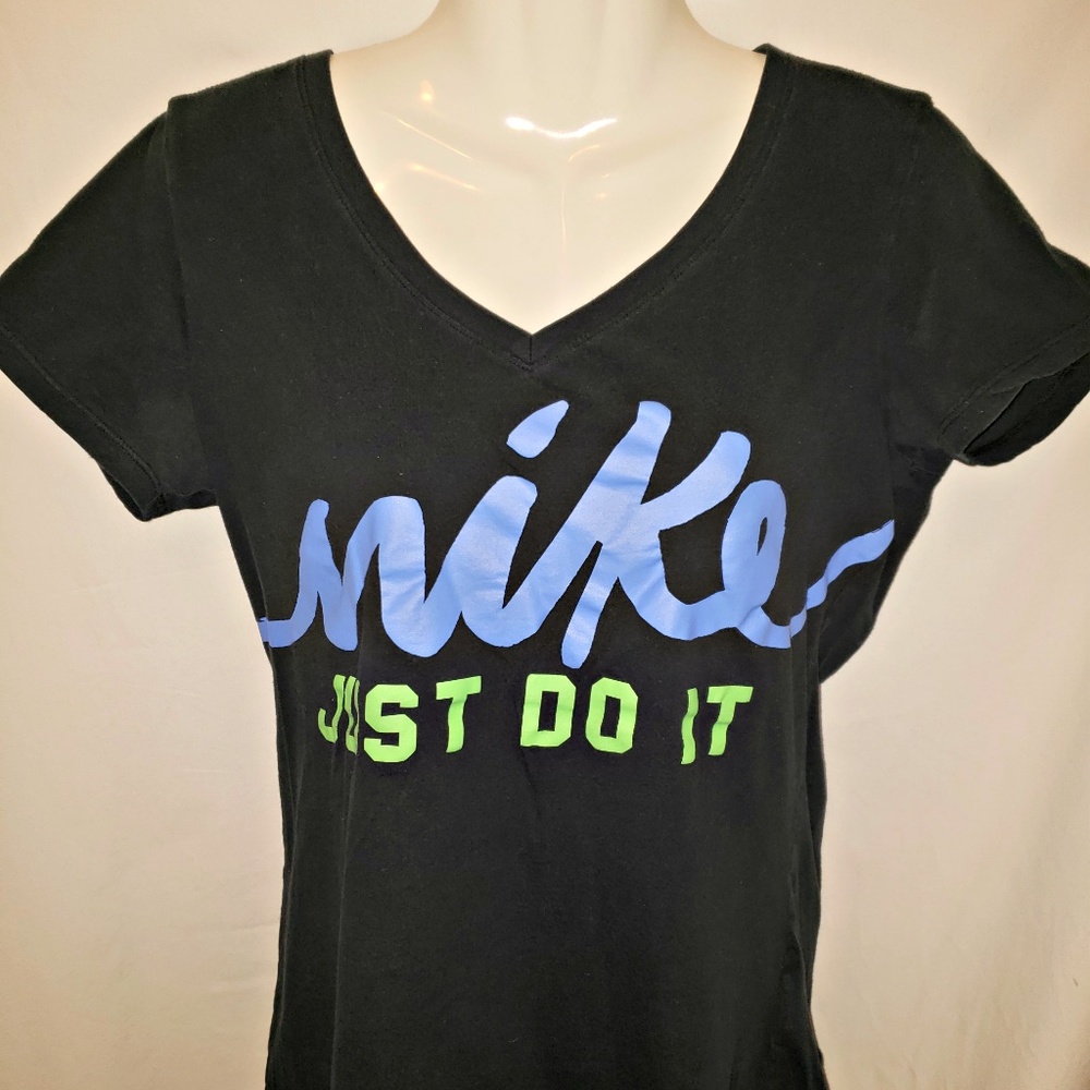 NIKE Tee JUST DO IT Blue Black Green size L Women